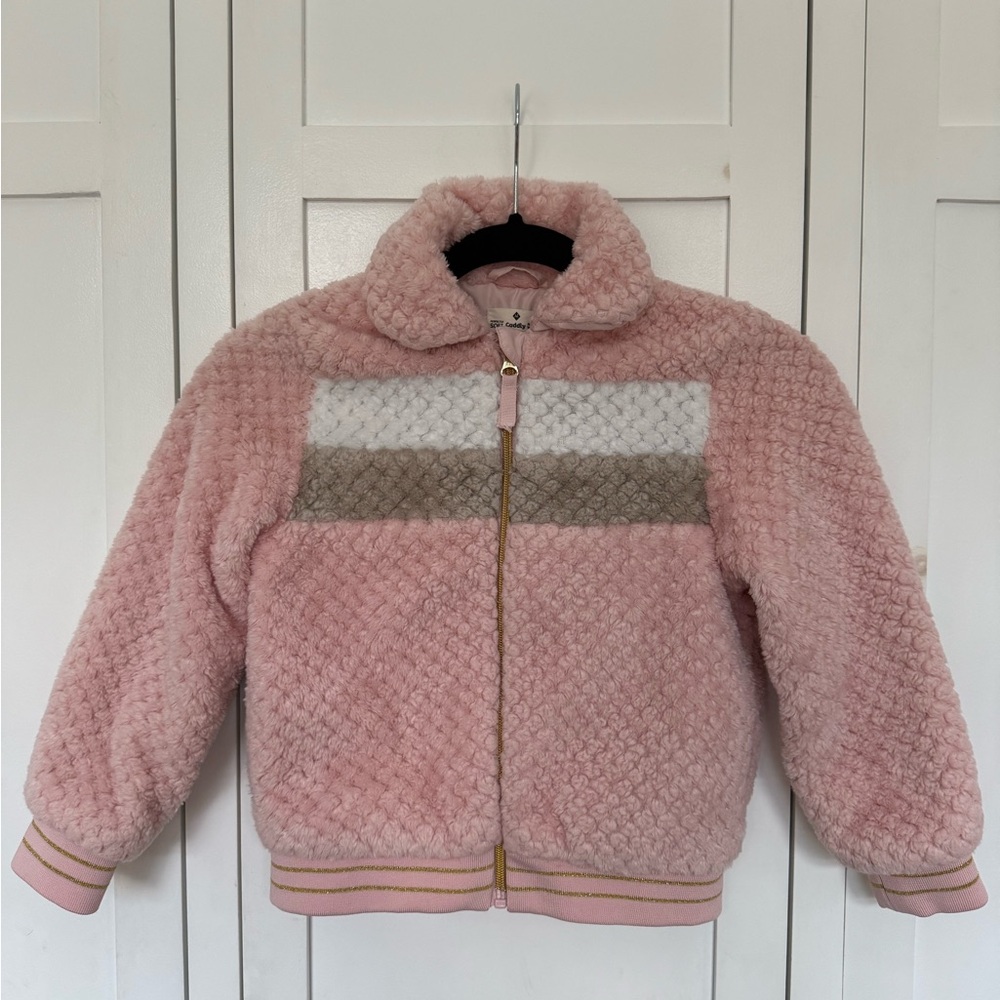 Cuddly Cozy Girls Sherpa Jacket Pink Colorblock Zip Up Size 6 Bomber Coat